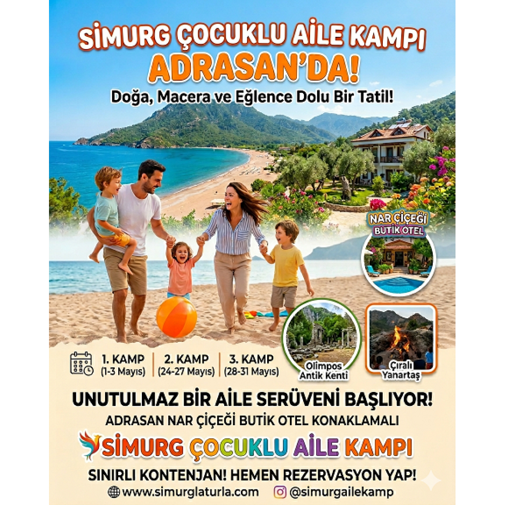 24-27 Mayıs Adrasan Çocuklu Aile Kampı(3 Gece 4 Gün)